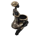 Mikikit Figura Decorativa de Mujer Africana en Resina, Bandeja Organizadora para Joyas Compartimentos, Expositor Multiusos para Collares y Pendientes, Decoración Exótica para Tocador y