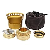 Portable Alcohol Stove for Camping, Double-Layer Mini Alcohol Burner with Stands Brackets & Storage Bag, Compact Outdoor Camping Stove for Backpacking Hiking Picnic Emergency Daily Use (Gold)