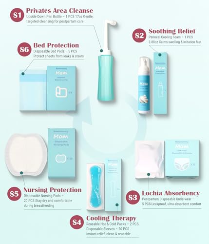 Postpartum Essentials Recovery Kit for Labor & Delivery – Nursing Pads, Peri Bottle, Ice Pack Pad, Postpartum Underwear, Disposable Bed Pads, Perineal Foam, 55 Piece Gift Set - Image 3
