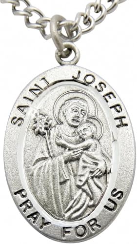 Médaille de Saint Joseph pendentif chrétien étain massif chaîne acier inoxydable homme femme
