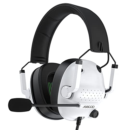 Gaming Headset with Microphone Xbox Headset for PC, PS4 PS5 Stereo Sound Headphones Lightweight & Portable Over Ear Headset for Laptop Mobile – White