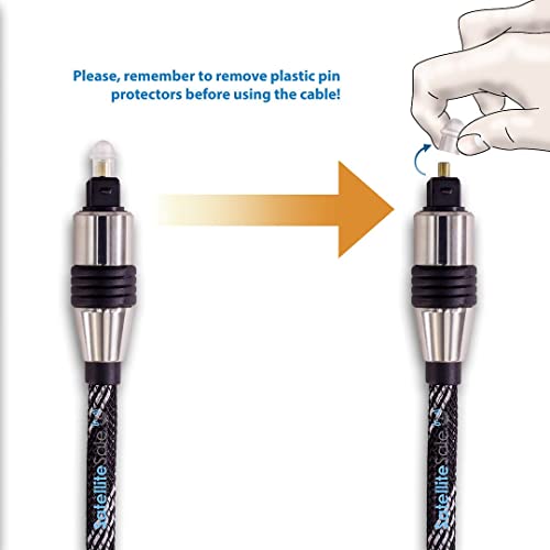 Satellitesale Digital Toslink Spdif Audio Optical Fiber Cable Universal Wire Nylon Black/Silver Cord 6 Feet #TOP5