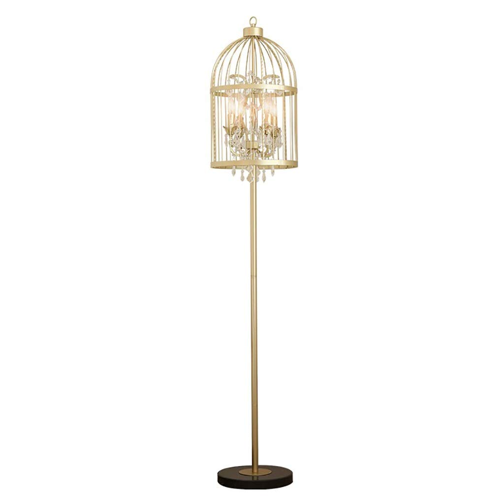 Tall Golden Birdcage Crystal Floor Lamp, Modern Style Living Room Reading Bedroom Study Office Metal