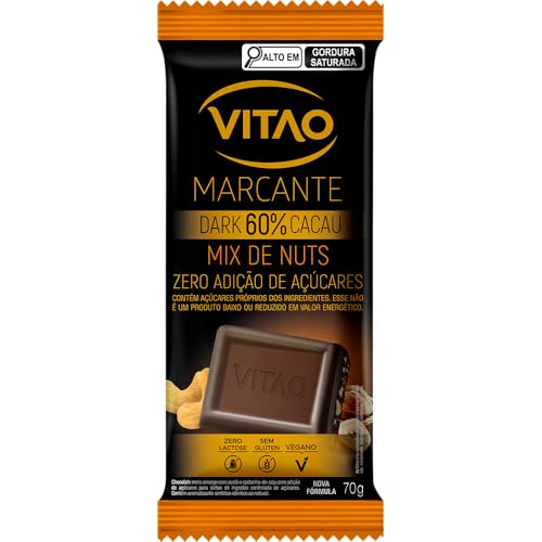Chocolate Vitão Dark 60% Cacau Mix de Nuts Zero Açúcar 70g Chocolate Vitão Dark 60% Cacau Mix de Nuts Zero Açúcar 70g