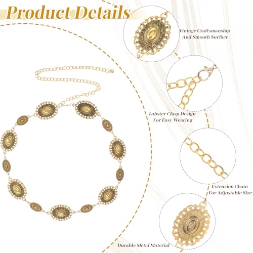 Gold Chain Belt,Women Western Metal Chains Belts,Oval Concho Chain Belt,Metal Waist Chains Belts for Jeans Dresses Concert Boho3