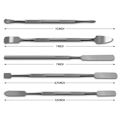 Surgical Online Metal Spatula 5 Pcs Set Kit Tools - Stainless Steel Double-Sided Tools, High Mirror Finish, Built-In Finger Grips. #TOP1