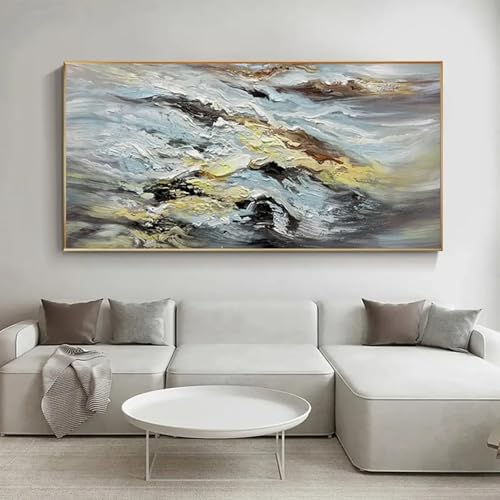 Affiches et impressions pour décoration de salon, peinture abstraite acrylique boho noir blanc d'or - 5