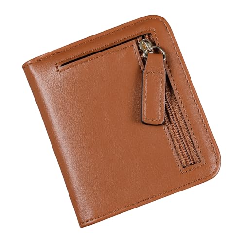 XZVXZV Small Wallet Women RFID Blocking Leather Bifold Compact Card Holder Wallet for Women With Zipper Coin Pocket ID Window (Brown)