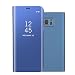 Produktbild FNBK Kompatibel mit Hülle Samsung Galaxy S6 Edge Hülle Spiegel Cover Mirror Case Flip Schutzhülle Blau Handyhülle Wallet Handy PC Bumper Stand Stoßfest Bookstyle Männer Frauen Handytasche