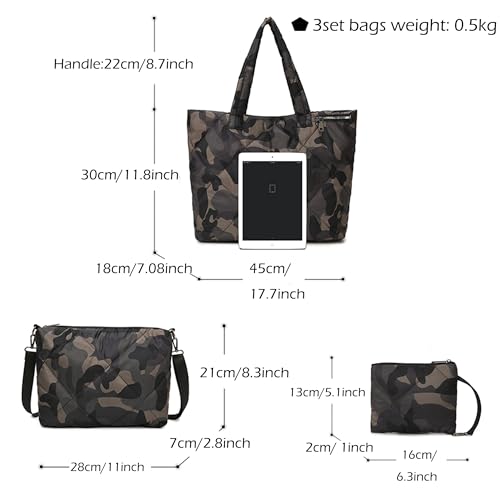 Juego de bolsos acolchados para mujer, tote, bandolera y pouch miniatura 4