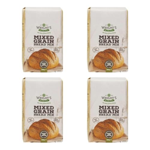 Wrights Mixed Grain Bread Mix 4X500g High Fiber Seeded Bread Flour Blend for Bread Machines and Hand Baking - Includes 8 Grains and Seeds for Nutty Flavour