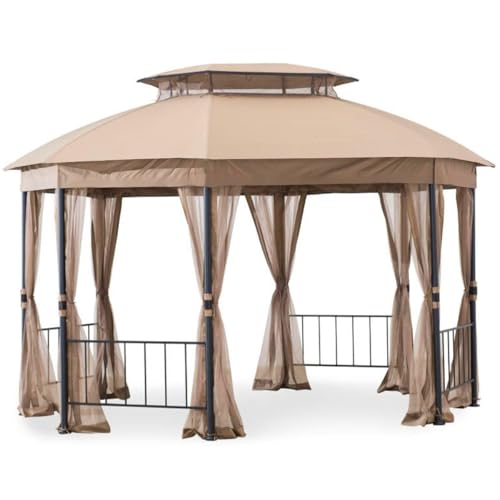 Garden Winds Custom Fit Replacement Canopy Top Cover Compatible with The Wilson & Fisher Jefferies Gazebo - Classic Sand Beige, Riplock 350