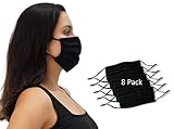 Simlu 8 Pack Unisex Reusable Pleated Fabric Face Mask with Adjustable Elastic 2 Layer, Washable, Nose Wire