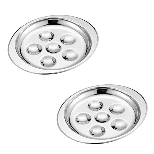 La Mejor Lista de Platos para caracoles los más solicitados. 45 HAN SHENG - 2 platos de acero inoxidable con 6 agujeros, para caracoles, platos de escarlata, platos de comida para hotel, restaurante