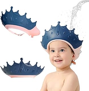 Shower Caps for Kids, KAMHBE Baby Shower Cap Shield Adjustable Crown Hair Washing Shampoo Shield Baby Visor for Eyes, Ears and Face (Blue)