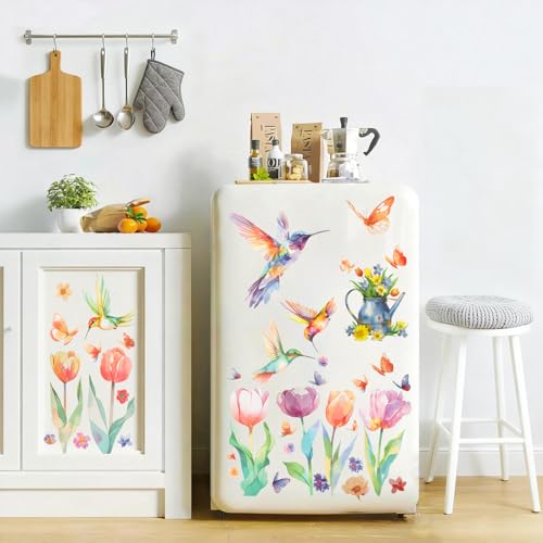 Fensterbilder Frühling, 9 Blatt Blumen Vögel Fenstersticker Frühling Selbstklebend Fensteraufkleber Wiederverwendbar Fensterfolie Beidseitig Fenster Sticker, für Kinderzimmer Küche Sommer Fensterdeko