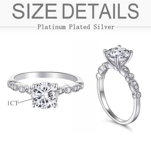 Blocaci 1-1/5 Carat (Ctw) Classic Round Engagement Rings For Women Platinum Plated Silver, Moissanite Engagement Rings Wedding Anniversary Rings(Size 7) #TOP5