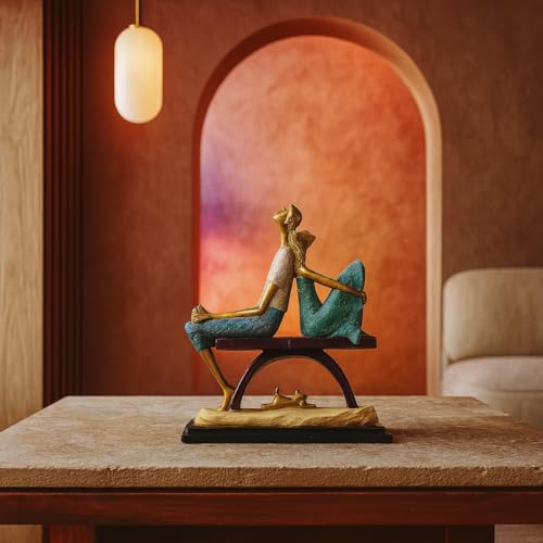Image of Xtore Modern Artistic Couple on Bench Figurine | Resin Home Decor Accent | Unique Art Piece for Living Room, Office, or Shelf | Elegant and Whimsical Design - Multi-Color