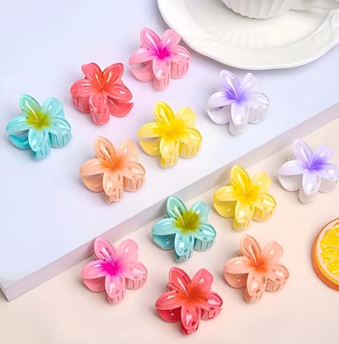 Image of PACTIV Floral Hair Claw Clips Set 6 Pcs Mini Flower Designs, Elegant & Cute Non-Slip Grip For Women And Girls, Assorted