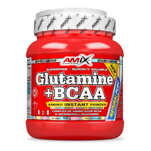AMIX - Bcaa Glutamina - 530 Gramos - Complemento Alimenticio de Glutamina en Polvo - Reduce el Catabolismo Muscular - Ideal para Deportistas - Sabor Natural - Aminoácidos Ramificados