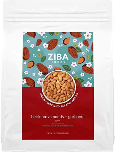 Ziba Foods Heirloom Gurbandi Raw Almonds | Non-Gmo, Vegan, Whole 30 Friendly, Keto & Paleo | Heirloom Superfood Naturally High In Vegan Protein & Omega 3S, 2.2 Lbs #TOP22