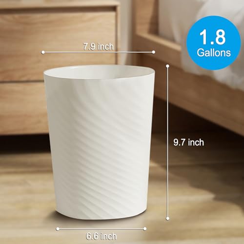 Image of Decorluxes Bedroom or Office 1.8 Gallon White Plastic Waste Can for Bathroom or Bedroom (White)