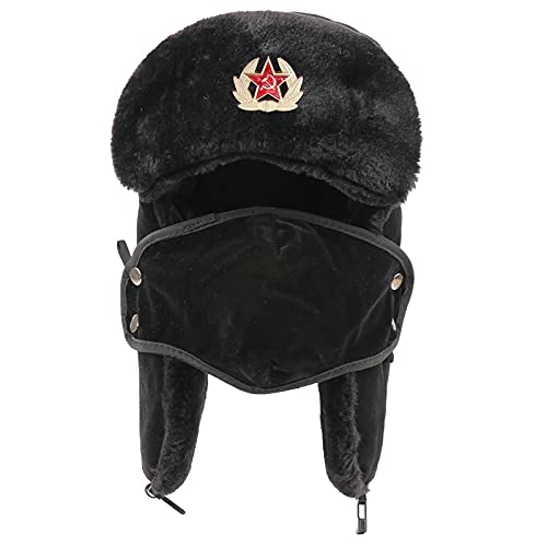 LIUZIXI Rusia Ushanka Bomber Hat - Gorro De Invierno Cálido Ejército Soviético Insignia Militar Trapper Trooper Gorra - Mujer Hombre Gorra De Nieve con Orejeras De Piel Sintética A Prueba De Vie