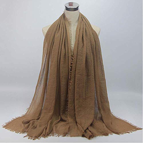 Xrdss Summer Cotton Blend Crinkle Vintage Soft Scarf With Fringed Edges 35" × 70" (Brown) #TOP1