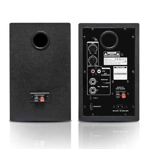 Image of Audio Array 60W Bluetooth Bookshelf Speaker Pair | 1.5 inch Silk Dome Tweeter, 4 inch Sub Woofer | Music & Monitor Mode | Aux, HDMI, USB-C, TRS & RCA Connectivity (AMS1)
