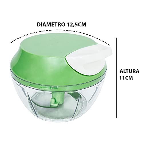 Mini Triturador Processador de alimentos manual alho cebola 3 Lâminas inox 550ml Top, Cor: (Verde)