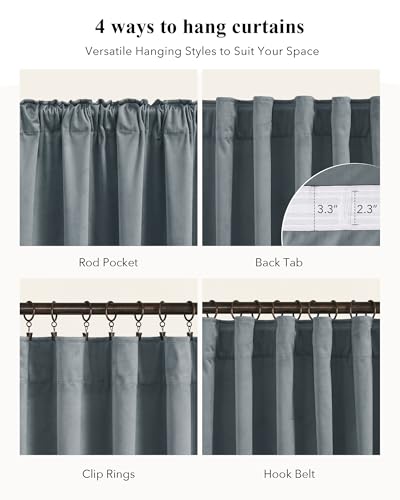 Image of Stone Blue Velvet Drapes Back Tab for Nursery, W52 x L102, 2 Panels | Luxury 300GSM Velvet, Back Tab Window Drapes, Heat Block Out, Privacy & UV Protection, Boys' Bedroom, Store, Villa Window