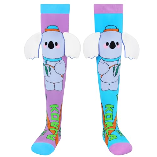 Crazy Knee High Socks for Kids Girls Boys 3-13 Years 3D Koala Ear Funky