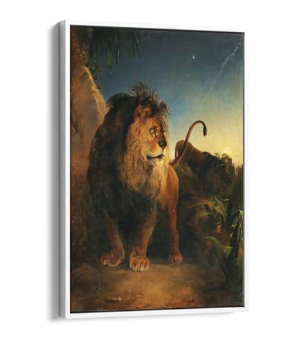 Impression sur toile couple de lions pour sublimer le salon avec un grand cadre blanc moderne