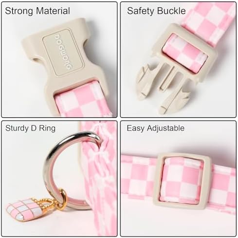 DOGWONG Girl Pink Checked Dog Collar for Small Dogs,M - 2