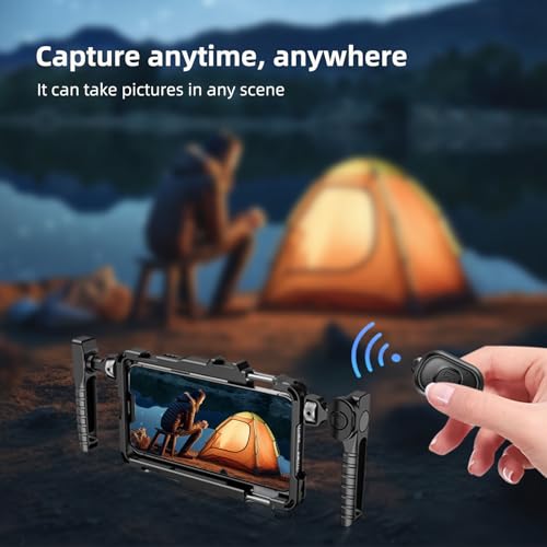 Image of Smartphone Video Rig with Handle, Universal Metal Phone Cage, Aluminum Alloy Phone Video Stabilizer Grip Compatible with iPhone for Samsung for Pixel and Other Android Phones (Black)