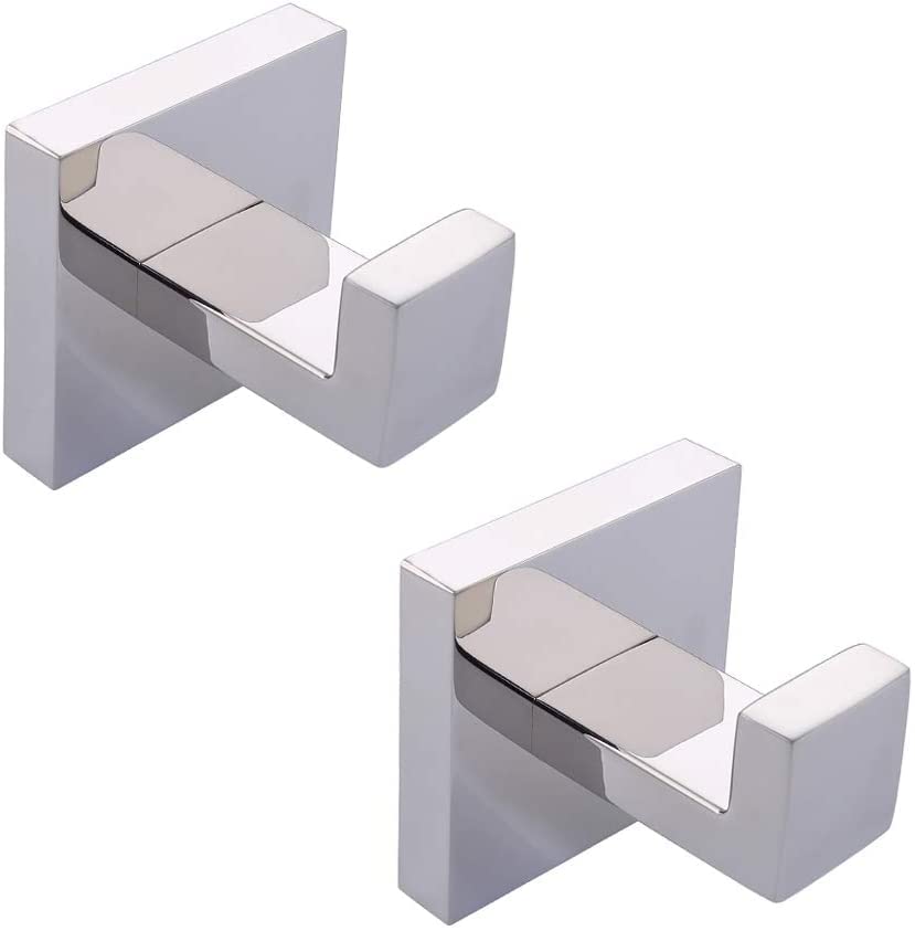 YUET Towel Hooks for Bathrooms Clothes Closet Sponges Robe Hook Screw in Metal Coat Hook for Bathroom Kitchen Hotel Garage Stainless Steel Door Hanger Wall Mounted 2 Pack