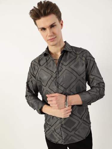 Image of Thomas Scott Men's | Self Design | Full Sleeve | Slim Fit | Polyester | Spread Collar | Casual Shirt