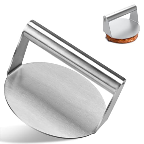 Yuannee Prensa de Hamburguesas de Acero Inoxidable,Smash Burger Profesional Aplasta Hamburguesas y Molde para Hacer Hamburguesas Caseras Prensa Redonda Ablandador de Carne y Exprimidor de Grasa
