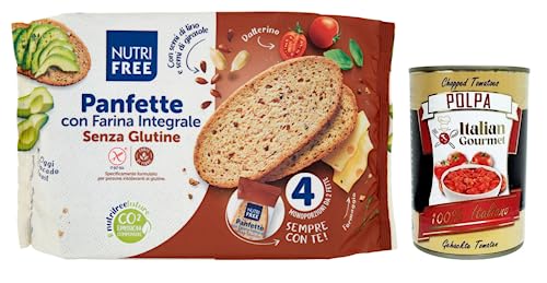 Nutrifree Panfette con Farina Integrale,Pan sin gluten con harina integral de trigo sarraceno, paquete de 340 g + lata italiana gourmet Polpa di Pomodoro de 400 g