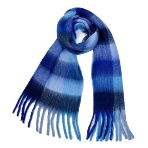 MULNRO Ice Blue Plaid Scarf Oversized Blanket Shawl Tassels Ideal Travel - image 1