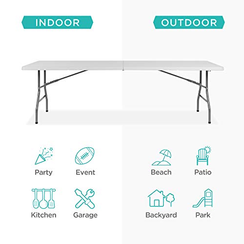 Image of Best Choice Products 8ft Plastic Folding Table, Indoor Outdoor Heavy Duty Portable w /Handle, Lock for Picnic, Party, Pong, Camping - White
