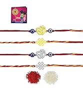 Yellow Chimes Rakhi for Brother | Combo Rakhi Set for Brother | Traditional Gold and Silver Plate...