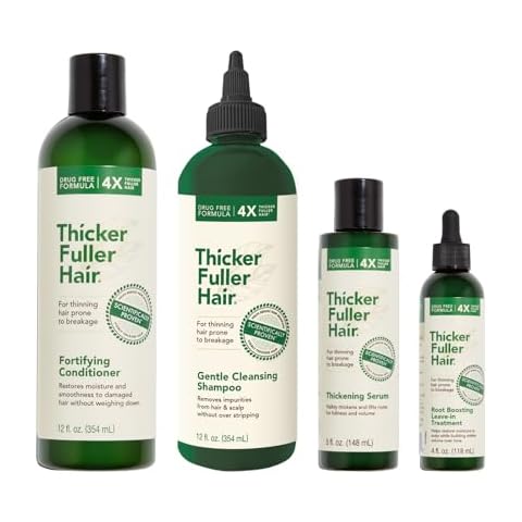 Thicker Fuller Hair Set - Cleansing Shampoo - Fortifying Conditioner - Leave-In Treatment - Thickening Serum - Moisturizing, Lightweight, Natural Formula - Fights Breakage - 4 pc Cover