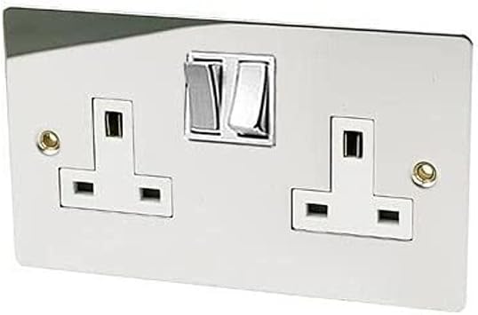 A5 SOC2GCFWC 2 Gang-Polished Chrome Flat-White Insert Metal Switch-13A Double Wall Plug Socket,White,Black