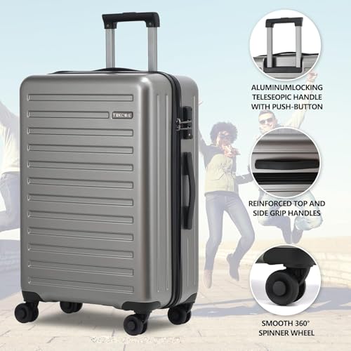 Image of 3Pcs (20 /24 /28) Luggage Set, Lightweight HardShell Suitcase with Wheels | Only 20 inch with Front Pocket 21.65*15.35*7.87 inch Fits Overhead Cabin, 24 inch 28 inch Checked Luggage,YKK Zipper,TSA Lock,Grey