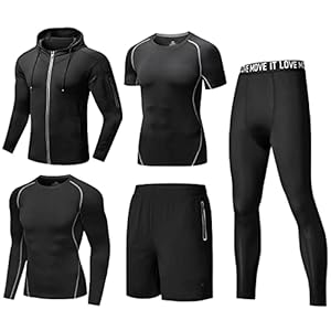 5Pcs Men’s Fitness Workout Clothing Running Compression Pants Short/Long Sleeve Shirt Top Jacket Set Suit
