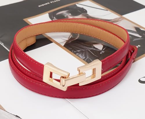 Women's Skinny Belts Thin PU Leather Waist Belt with Gold Alloy Buckle for Dresses4