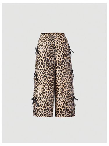 Toddler Girl's Bowknot Leopard Print Baggy Pants Y2K Cheetah Wide Leg Track Pants Cutecore Clothes3