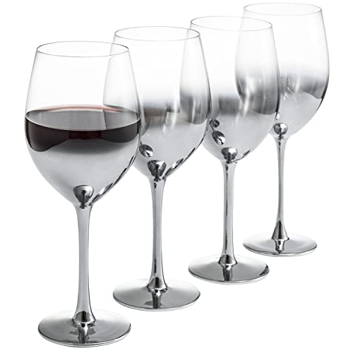 Mygift Set Of 4 Gradient Stemmed Wine Glass Set With Silver Metallic Metal Stem Design #TOP2