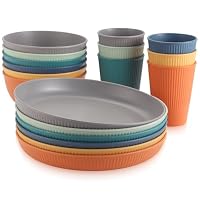 Anbte 18 Teiliges Geschirrsets Unzerbrechlich aus Kunststoff für 6 Personen Camping Geschirr Set 6-Farben Leichtes Küchengeschirr Set ideal für Picknick Camping Garten Wiederverwendbar (Bunt Grün)